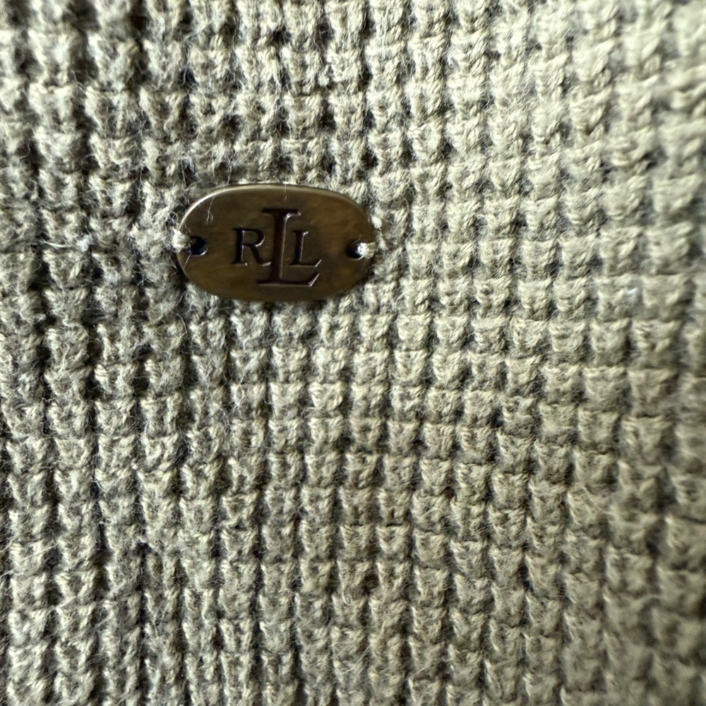 Lauren Ralph Lauren army green, waffle knit, cotton, pop over hoodie M - Picture 4 of 7